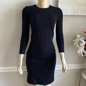 Vince 3/4 Sleeve Sheath Midi  black  Dress XXS